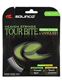 Cordage Hybride Solinco Tour Bite 1,20 
mm + Vanquish 1,30 mm