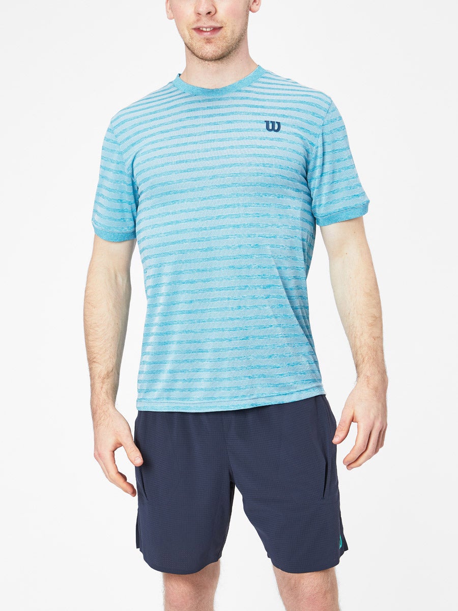 Wilson Herren Tennis-Kurzarmshirt Blau/Weiß Polyester Größe: 2XL M Team Striped Crew WRA769703 