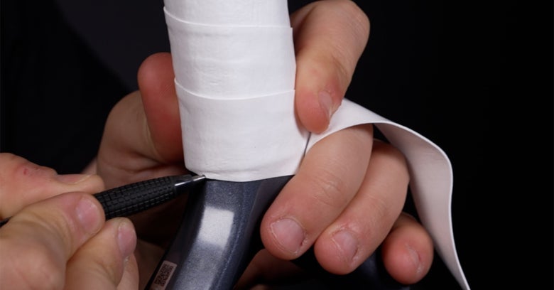 Marking where to cut the overgrip
